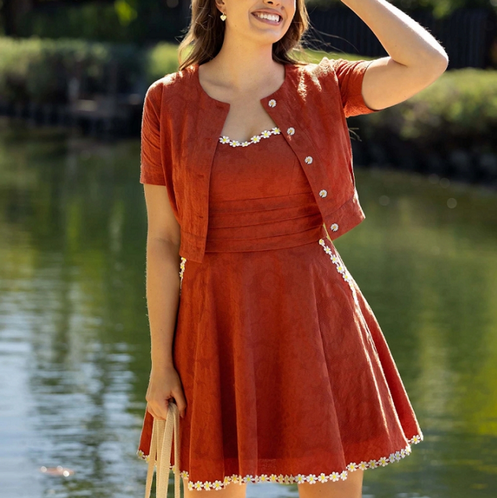 Vintage-Inspired Varsity Daisy Dress and Cardigan Set by Unique Vintage